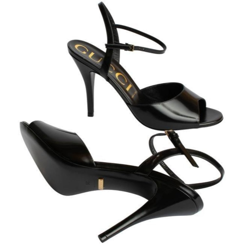 Gucci Black Open Toe Leather Pumps Sandals Size 8.5